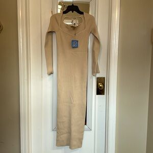 VRG GRL sweater like body con style long sleeve maxi dress, back slit. NWT.